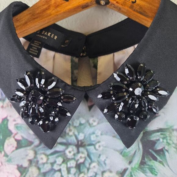 Women's Ted Baker Jacen Floral Print Dress with Beaded Collar Size 3/Medium - Picture 5 of 11